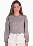 Buzo con mangas embombadas y tela metalizada color gris para mujer - Flashy