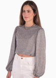 Buzo con mangas embombadas y tela metalizada color gris para mujer - Flashy
