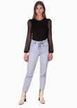 Buzo con mangas en chifón con apliques de perlas color negro para mujer - Flashy