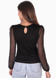 Buzo con mangas en chifón con apliques de perlas color negro para mujer - Flashy