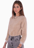 Buzo con pelo sintético manga larga color beige para mujer - Flashy