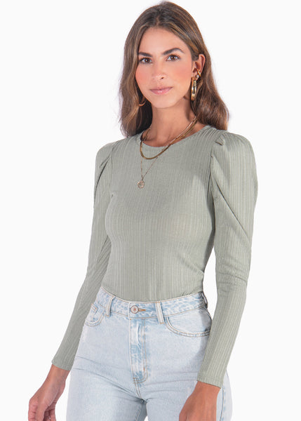 Buzo con recogido en mangas y hombreras color verde para mujer - Flashy