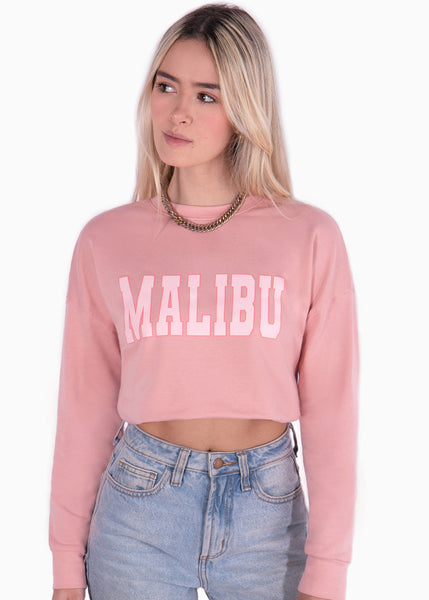 Buzo corto con estampado "Malibu" color rosado para mujer - Flashy