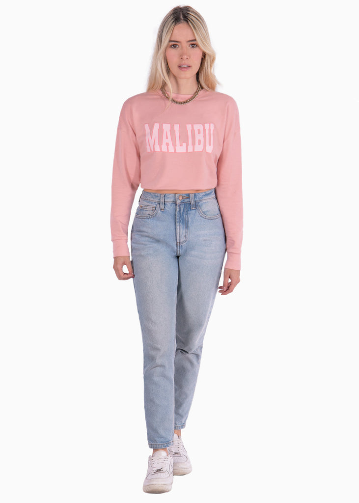 Buzo corto con estampado "Malibu" color rosado para mujer - Flashy