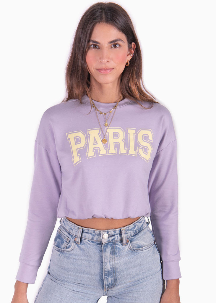 Buzo corto con estampado "Paris" color lila, morado para mujer - Flashy