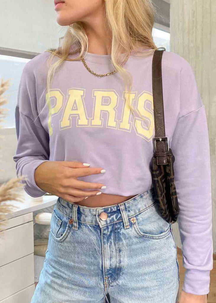 Buzo corto con estampado "Paris" color lila, morado para mujer - Flashy