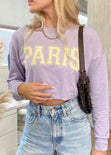 Buzo corto con estampado "Paris" color lila, morado para mujer - Flashy