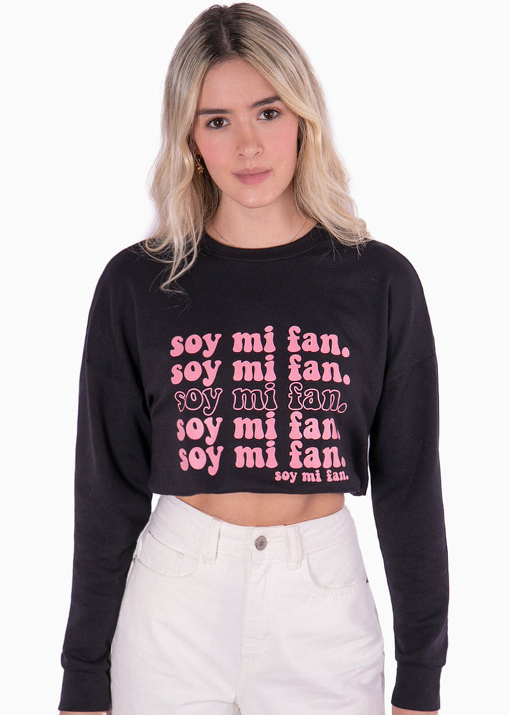 Buzo corto con estampado "soy mi fan" color negro para mujer - Flashy