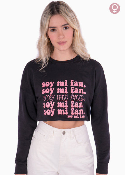 Buzo corto con estampado "soy mi fan" color negro para mujer - Flashy