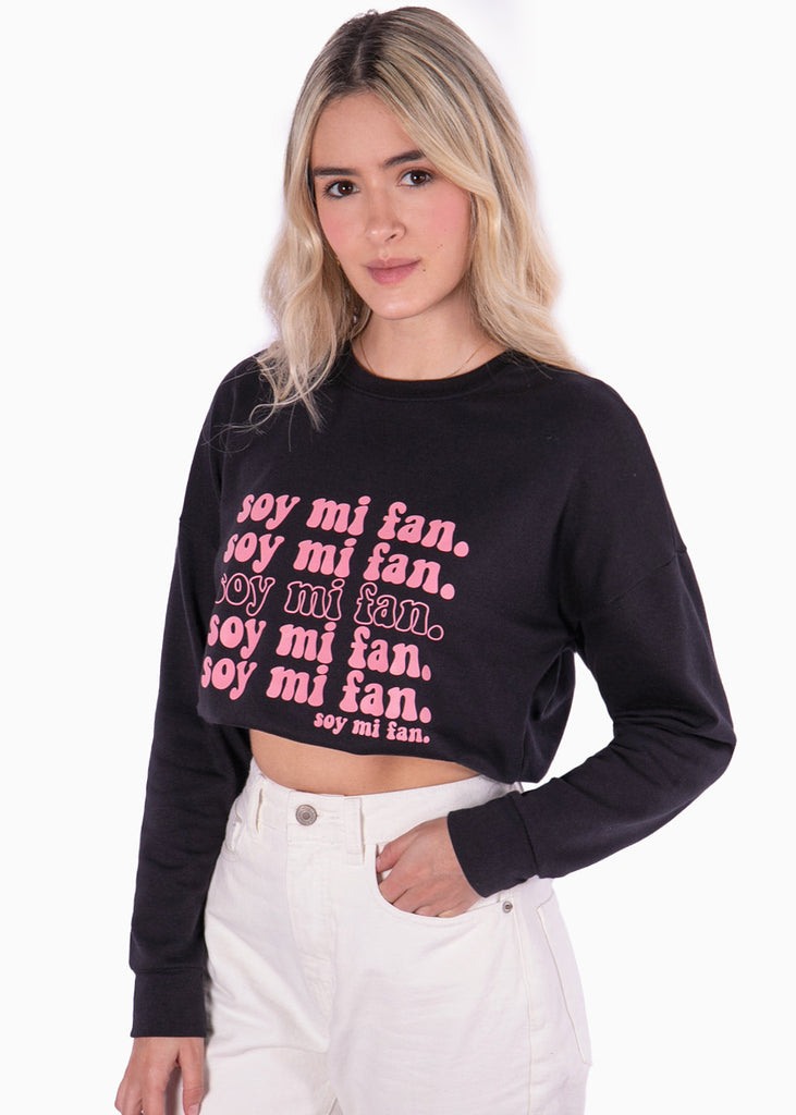 Buzo corto con estampado "soy mi fan" color negro para mujer - Flashy