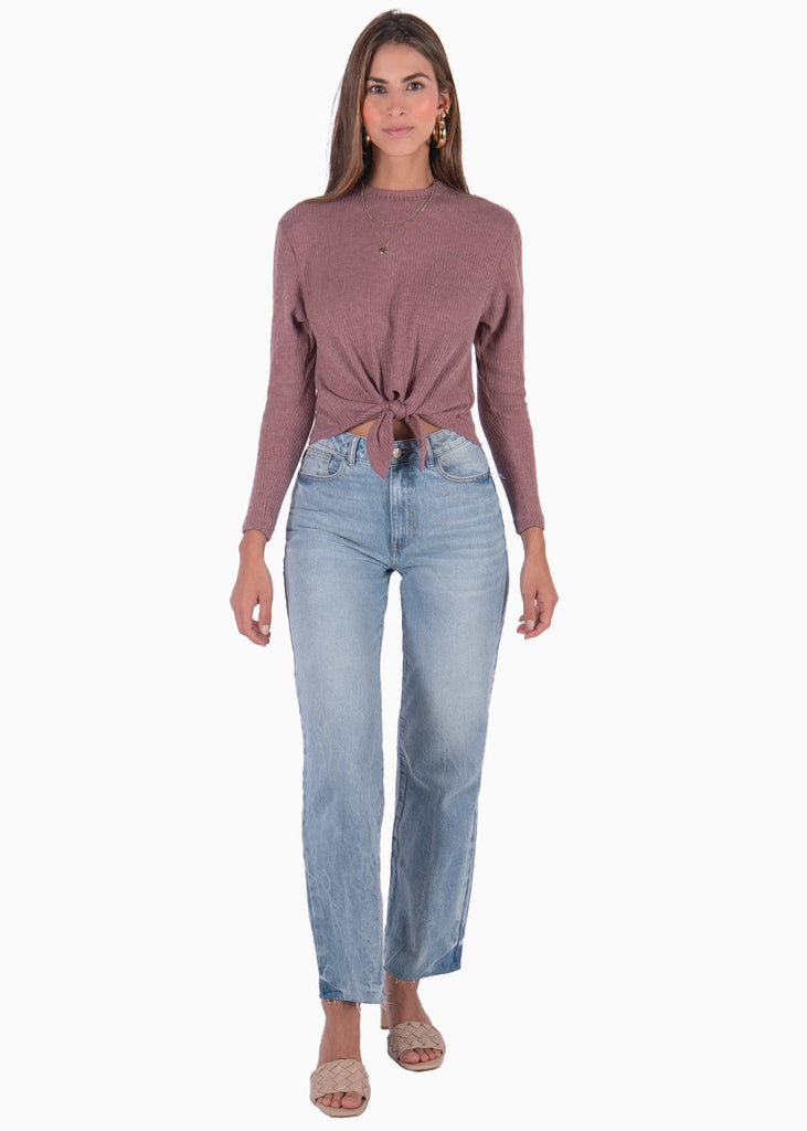Buzo manga larga con anudado en frente color morado para mujer - Flashy