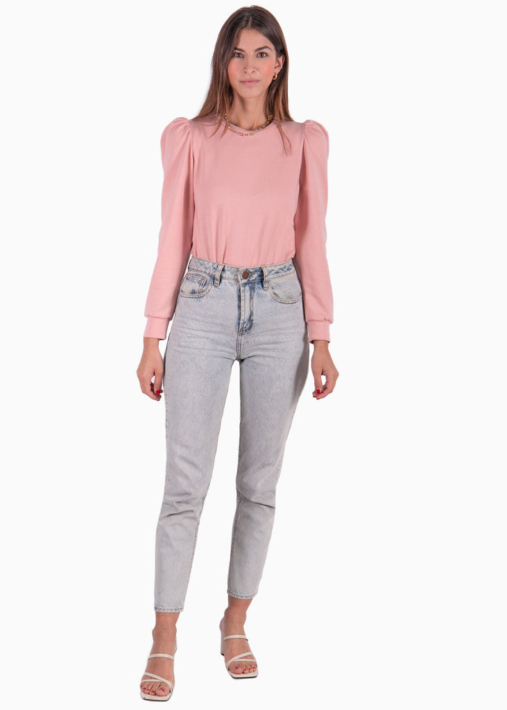 Buzo manga larga con hombreras color rosado para mujer - Flashy