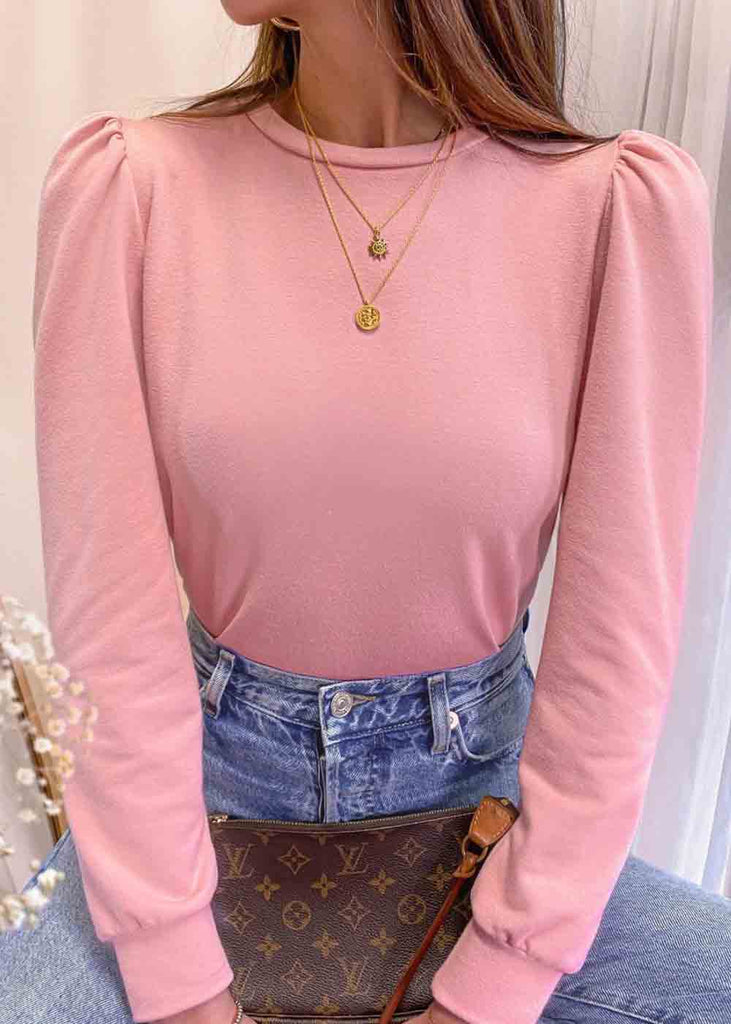 Buzo manga larga con hombreras color rosado para mujer - Flashy