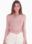 Buzo manga larga con recogido en laterales color rosado para mujer - Flashy