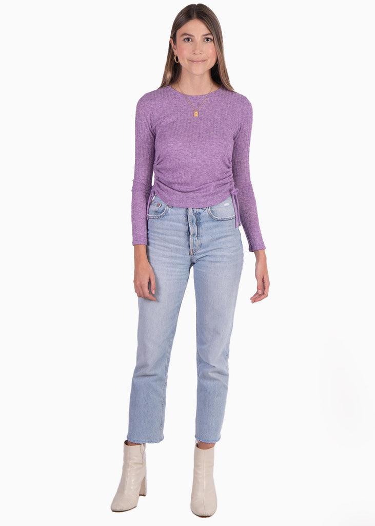 Buzo manga larga con recogido en laterales color lila, morado para mujer - Flashy