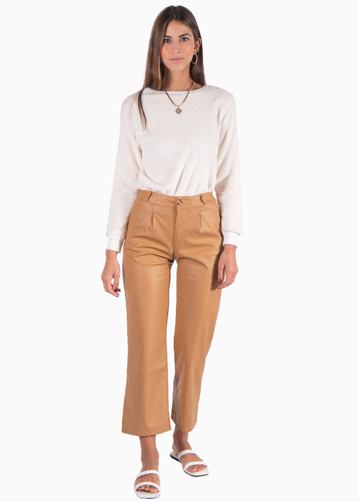 Buzo con pelo sintético manga larga color blanco para mujer - Flashy
