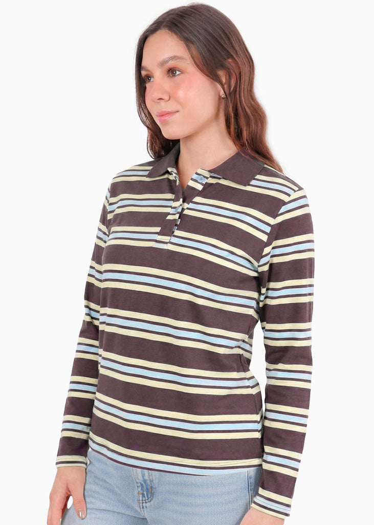 Buzo tipo polo a rayas con cuello y perilla en contraste - WISCONSIN