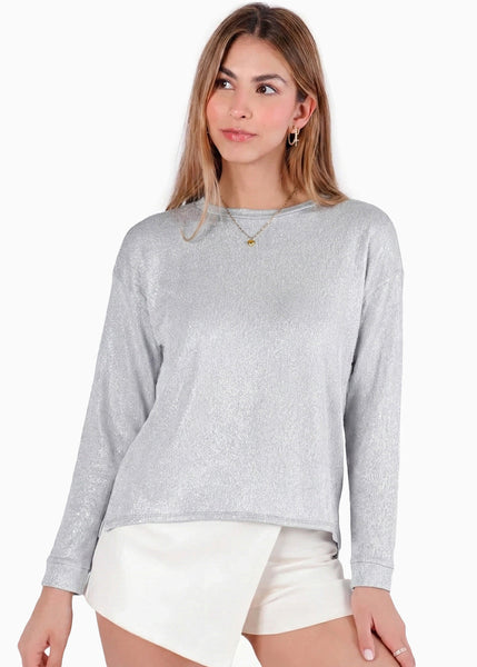 Buzo con abertura en espalda color plateado para mujer - Flashy