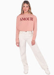 Buzo con bordado "Amour" color rosado para mujer - Flashy