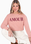 Buzo con bordado "Amour" color rosado para mujer - Flashy