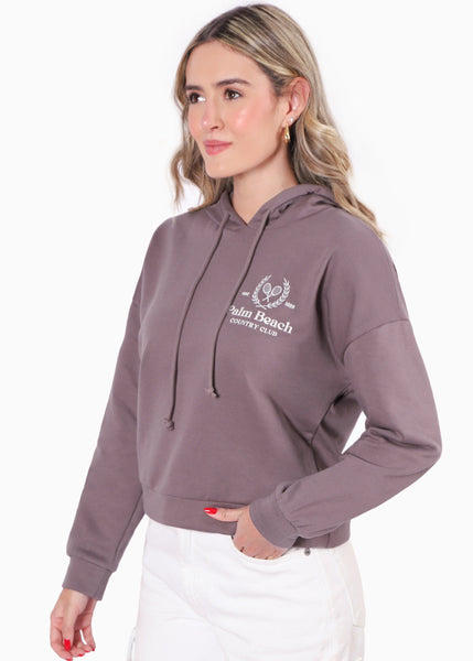 Buzo con capucha y bordado "Palm Beach" color morado para mujer - Flashy