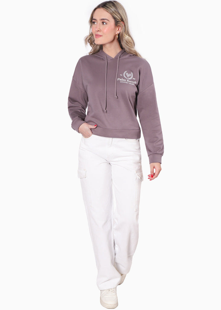 Buzo con capucha y bordado "Palm Beach" color morado para mujer - Flashy