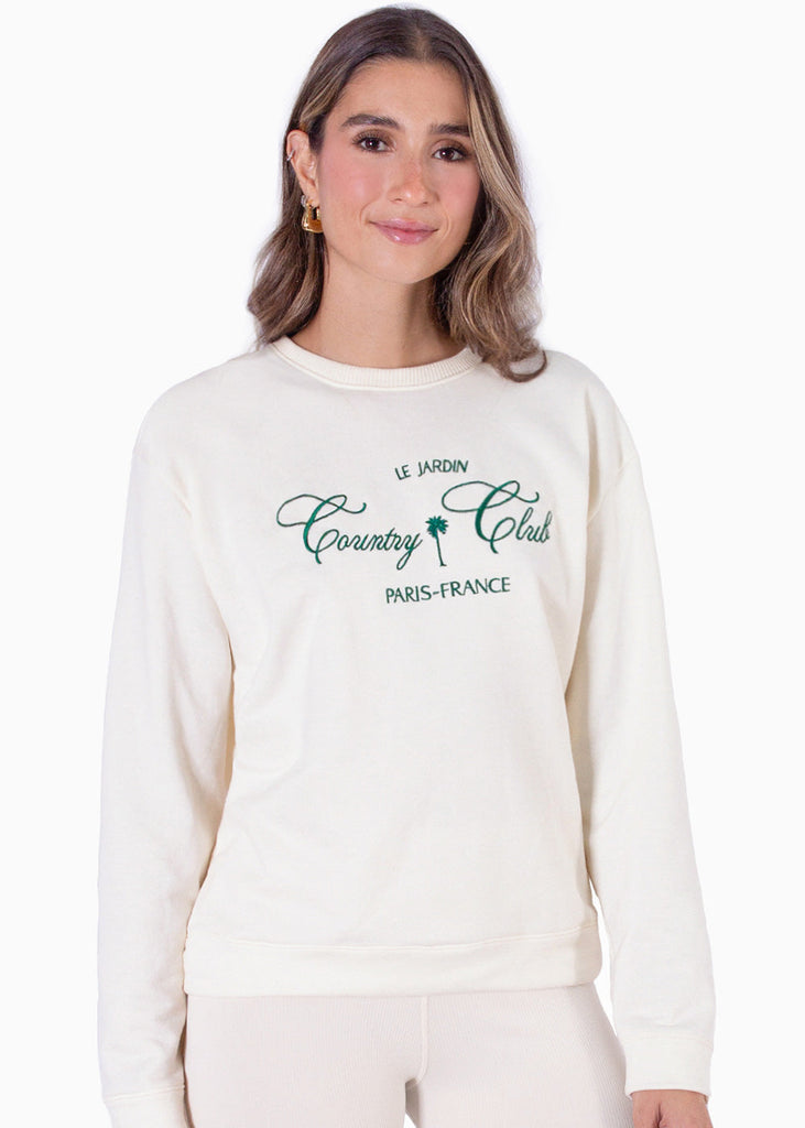 Buzo con estampado "Country Club" color marfil para mujer - Flashy