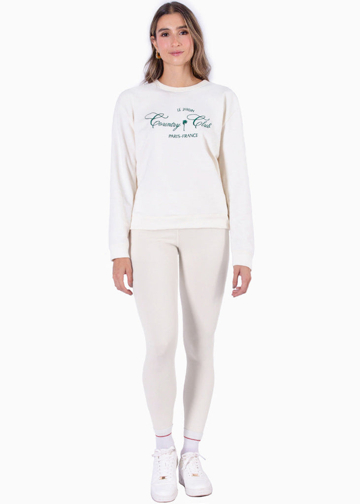 Buzo con estampado "Country Club" color marfil para mujer - Flashy