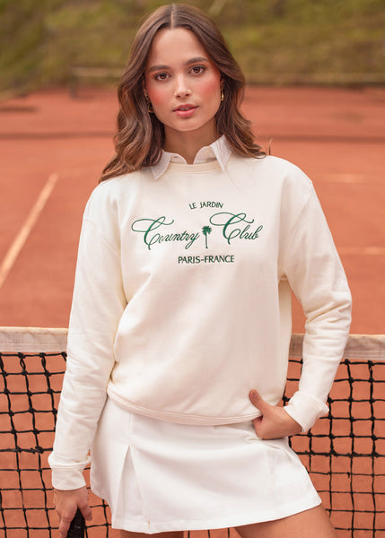 Buzo con estampado "Country Club" color marfil para mujer - Flashy