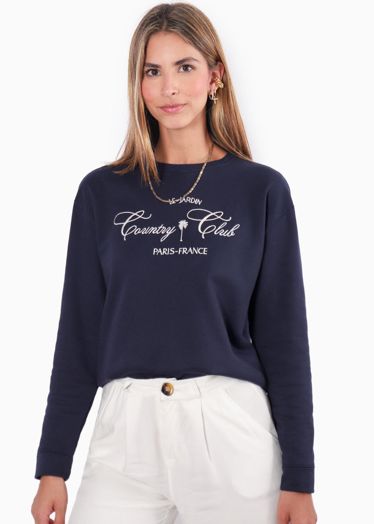Buzo con estampado "Country Club" color azul para mujer - Flashy