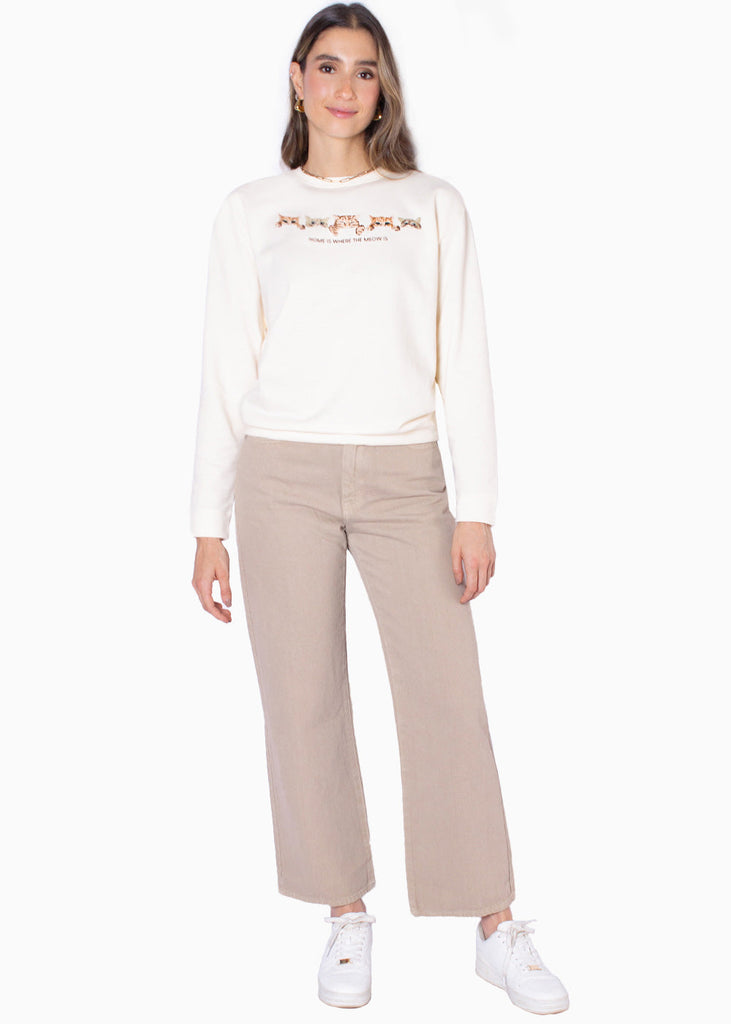 Buzo con estampado de gatos color blanco, marfil para mujer - Flashy
