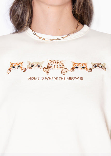 Buzo con estampado de gatos color blanco, marfil para mujer - Flashy