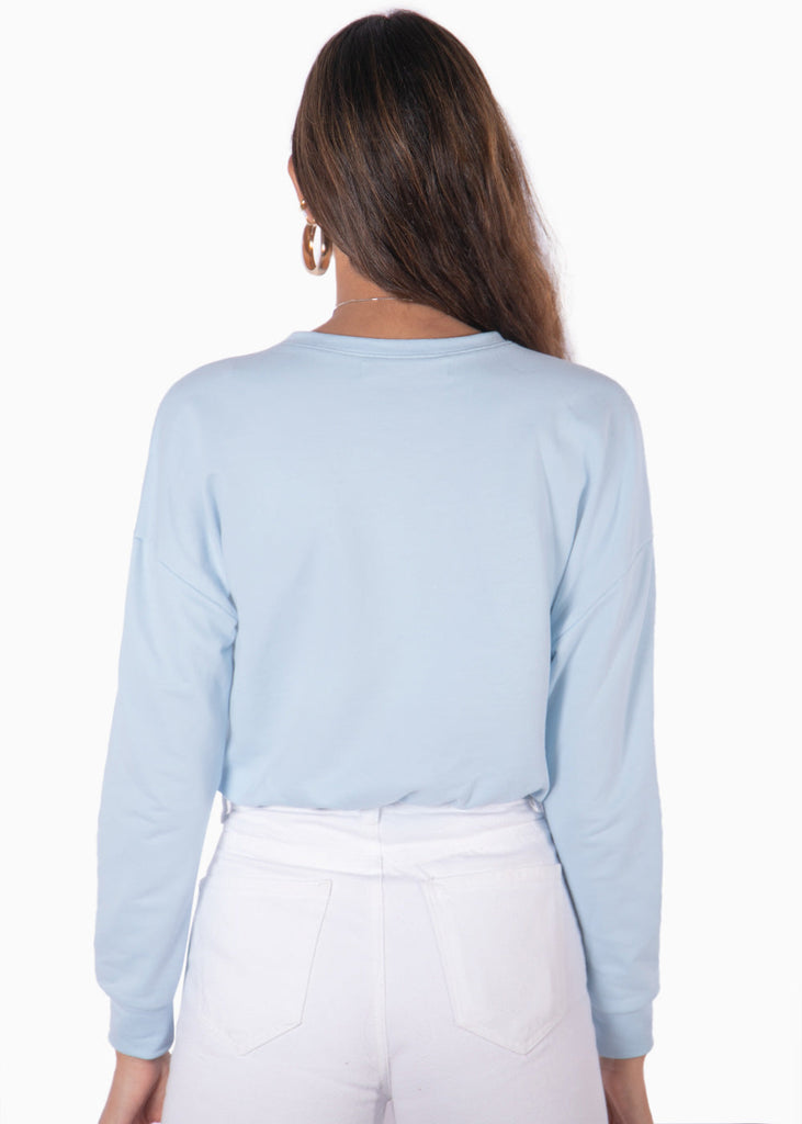 Buzo corto con bordado "Paris" color azul para mujer - Flashy