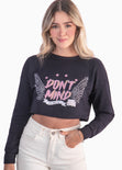 Buzo corto con estampado "Don't mind" color azul para mujer - Flashy