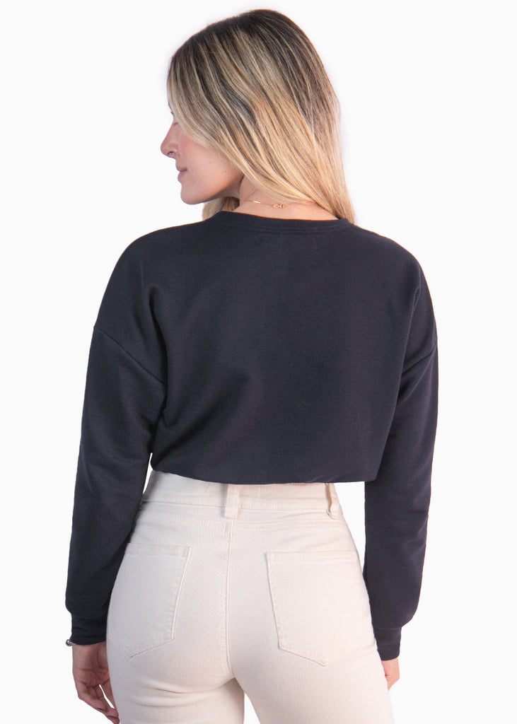 Buzo corto con estampado "Don't mind" color azul para mujer - Flashy