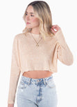 Buzo corto tejido con cuello redondo color beige para mujer - Flashy
