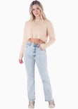 Buzo corto tejido con cuello redondo color beige para mujer - Flashy