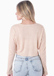 Buzo corto tejido con cuello redondo color beige para mujer - Flashy