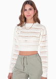 Buzo crop tejido desagujado color blanco, marfil para mujer - Flashy