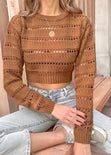 Buzo crop tejido desagujado color café para mujer - Flashy
