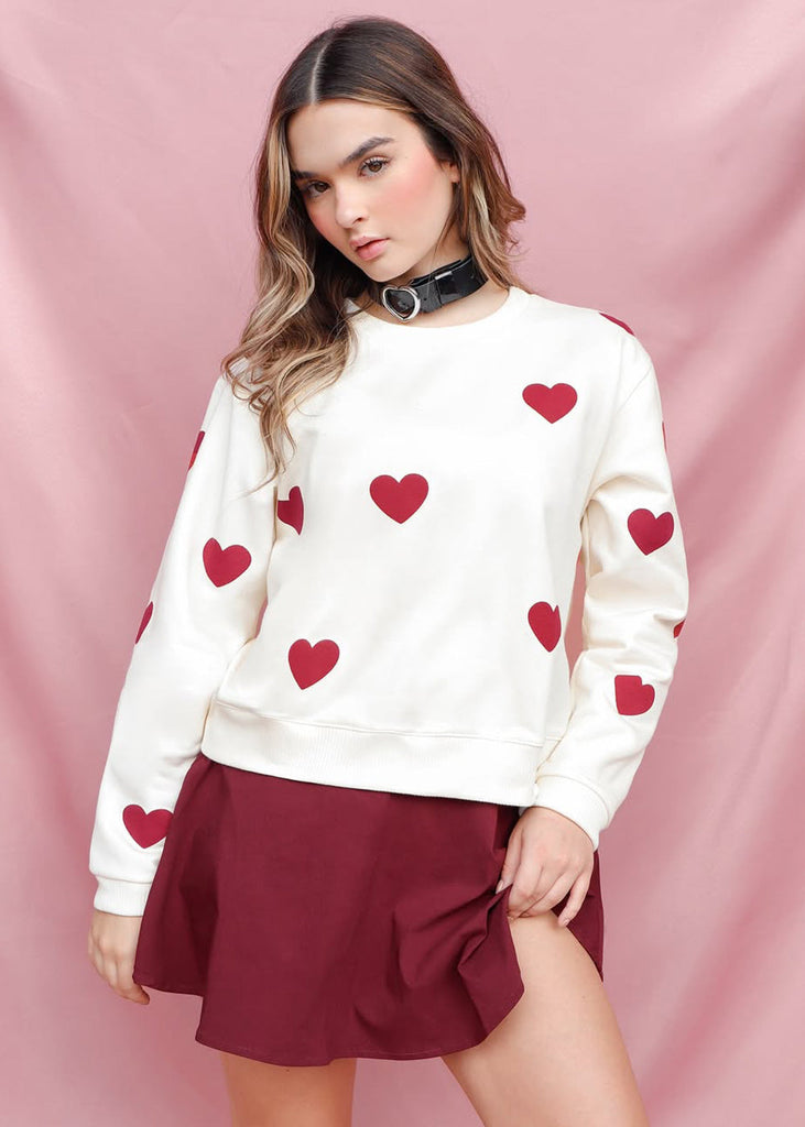 Buzo estampado de corazones color blanco, marfil para mujer - Flashy
