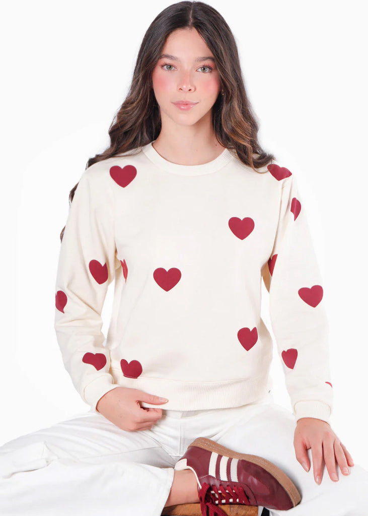 Buzo estampado de corazones color blanco, marfil para mujer - Flashy