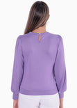 Buzo manga larga con mangas embombadas y perlas en cuello color lila para mujer - Flashy