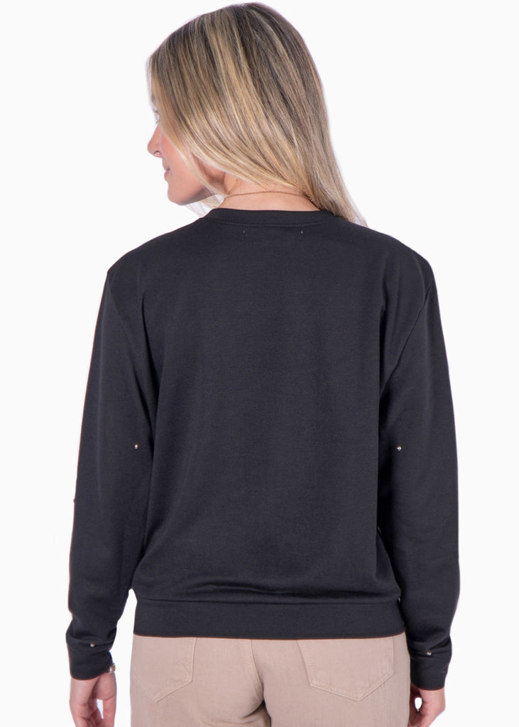 Buzo manga larga con perlas plateadas color negro para mujer - Flashy