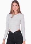 Buzo tejido con ruedo en v color gris para mujer - Flashy