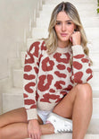 Buzo tejido de animal print color terracota para mujer - Flashy