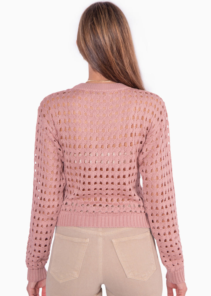 Buzo tejido desagujado color rosado para mujer - Flashy