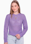 Buzo tejido desagujado color lila para mujer - Flashy