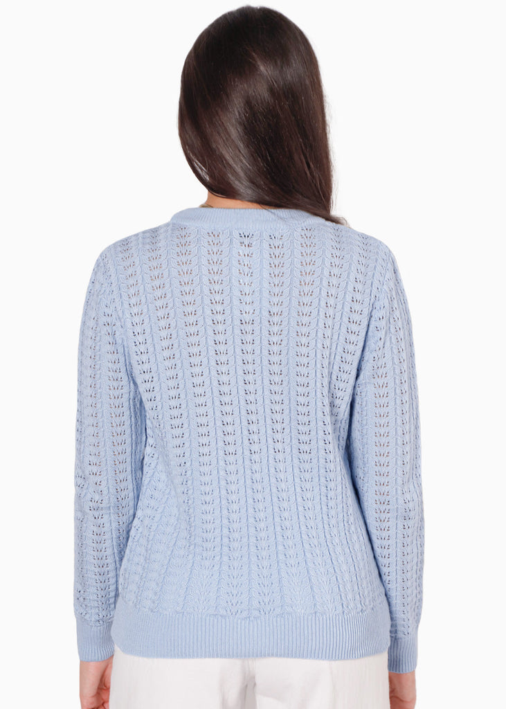 Buzo tejido desagujado color azul para mujer - Flashy