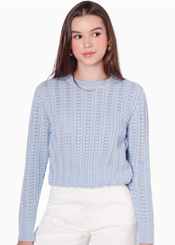 Buzo tejido desagujado color azul para mujer - Flashy